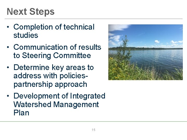 Next Steps • Completion of technical studies • Communication of results to Steering Committee