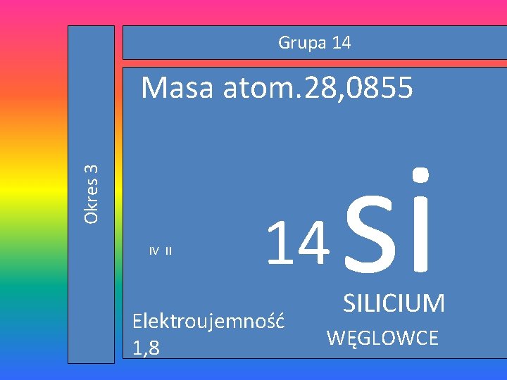 Grupa 14 Okres 3 Masa atom. 28, 0855 IV II 14 Elektroujemność 1, 8