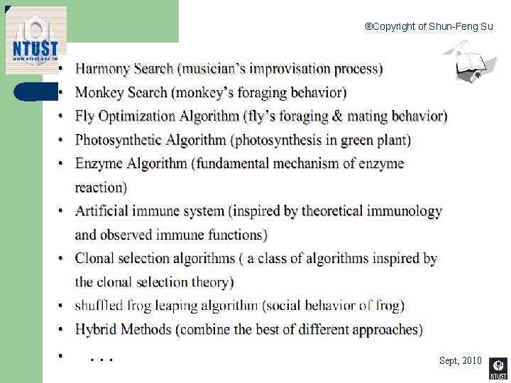 ®Copyright of Shun-Feng Su Non-Derivative Optimization 26 Sept, 2010 