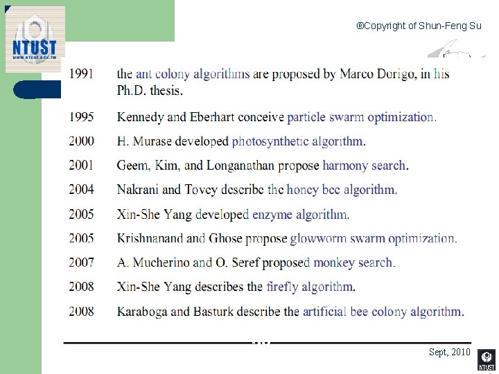 ®Copyright of Shun-Feng Su Non-Derivative Optimization 28 Sept, 2010 
