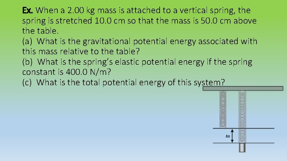 Ex. When a 2. 00 kg mass is attached to a vertical spring, the