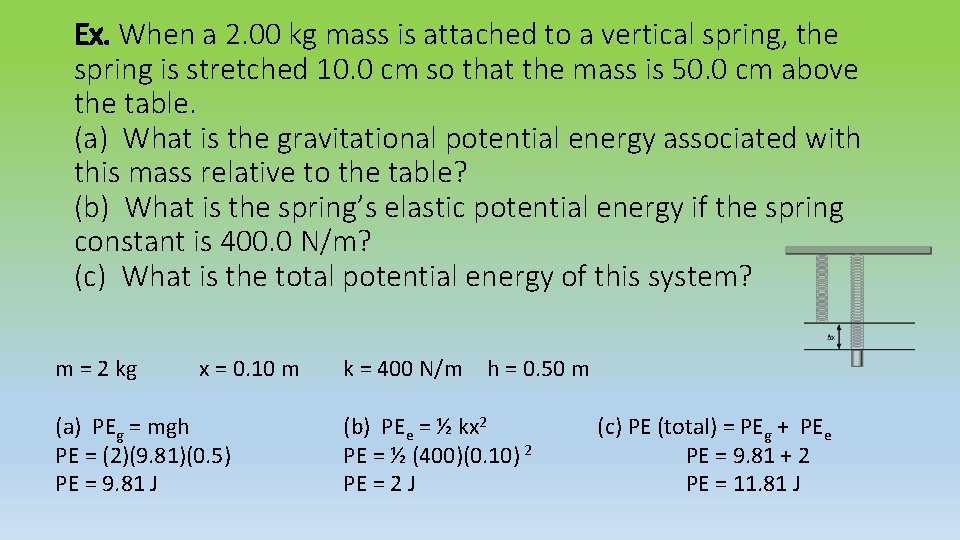 Ex. When a 2. 00 kg mass is attached to a vertical spring, the