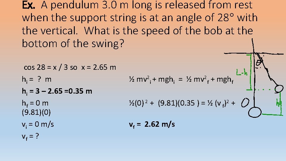 Ex. A pendulum 3. 0 m long is released from rest when the support