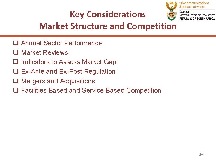 Key Considerations Market Structure and Competition q q q Annual Sector Performance Market Reviews