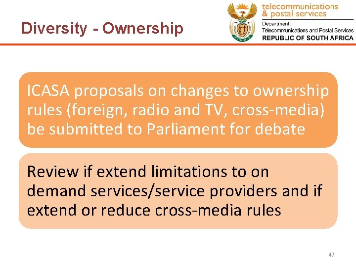 Diversity - Ownership ICASA proposals on changes to ownership rules (foreign, radio and TV,