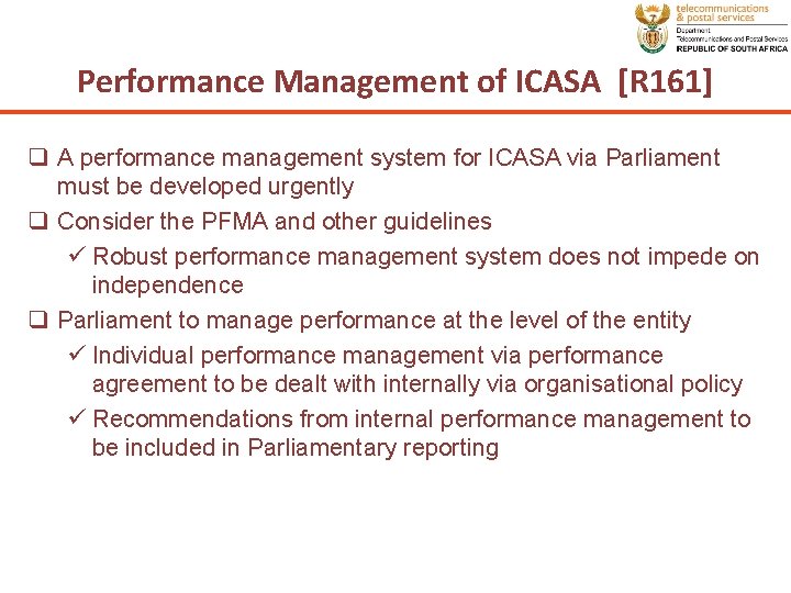 Performance Management of ICASA [R 161] q A performance management system for ICASA via