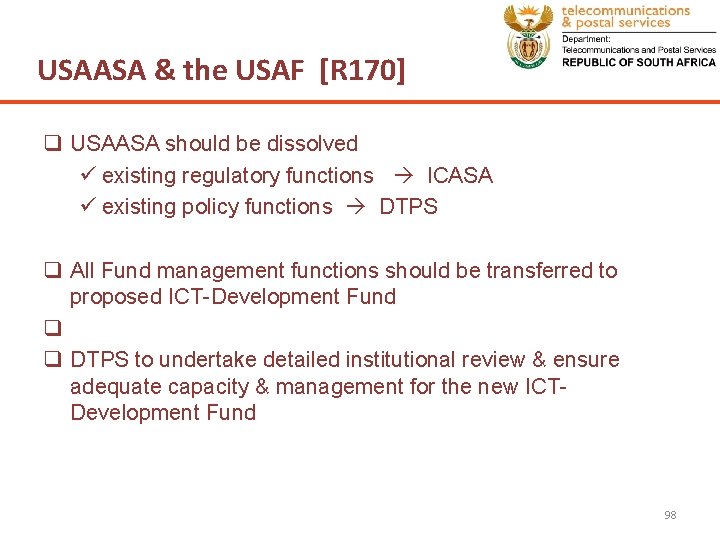 USAASA & the USAF [R 170] q USAASA should be dissolved ü existing regulatory