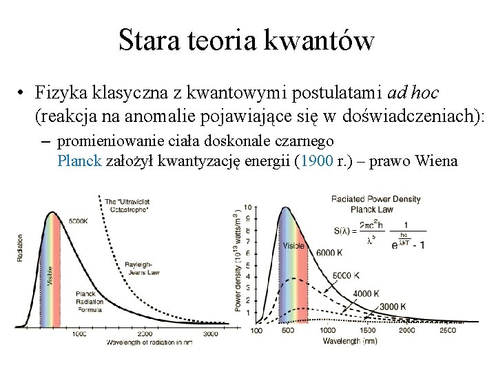 Stara teoria kwantów • Fizyka klasyczna z kwantowymi postulatami ad hoc (reakcja na anomalie Stara teoria kwantów • Fizyka klasyczna z kwantowymi postulatami ad hoc (reakcja na anomalie