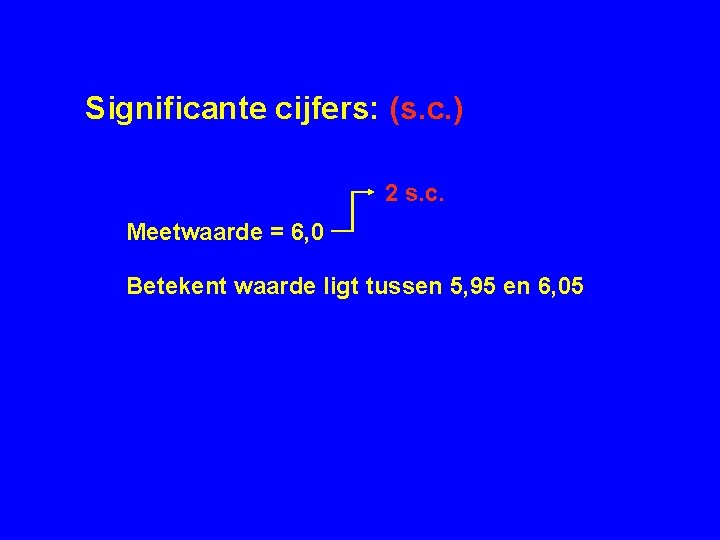 Significante cijfers: (s. c. ) 2 s. c. Meetwaarde = 6, 0 Betekent waarde