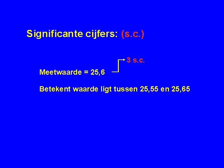 Significante cijfers: (s. c. ) 3 s. c. Meetwaarde = 25, 6 Betekent waarde