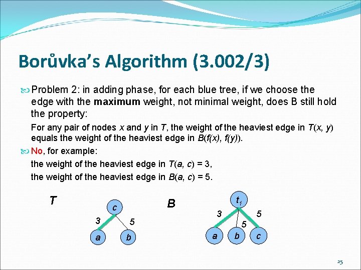 Borůvka’s Algorithm (3. 002/3) Problem 2: in adding phase, for each blue tree, if