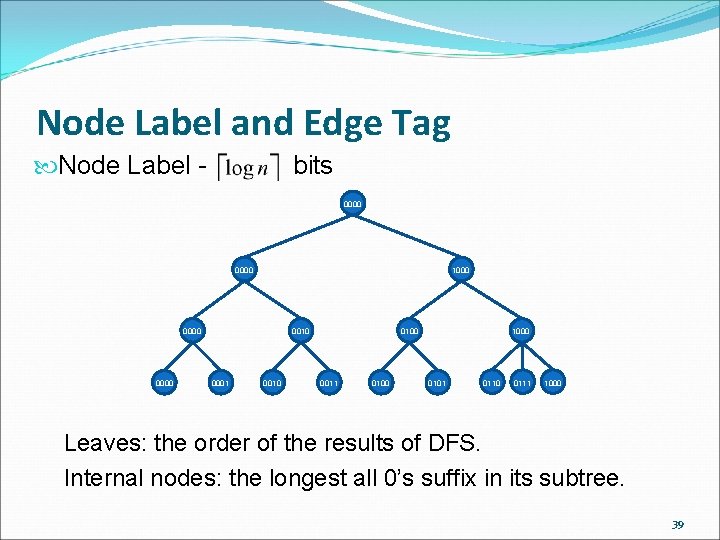 Node Label and Edge Tag Node Label - bits 0000 1000 0000 0010 0001