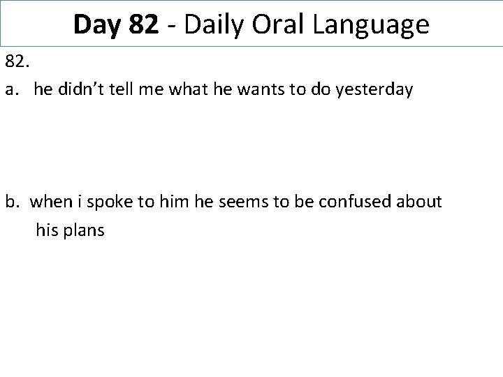 Day 82 - Daily Oral Language 82. a. he didn’t tell me what he
