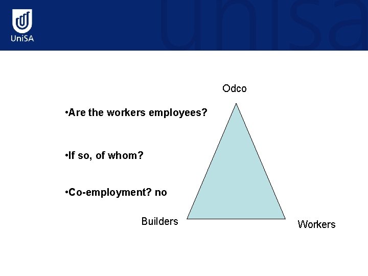 Odco • Are the workers employees? • If so, of whom? • Co-employment? no
