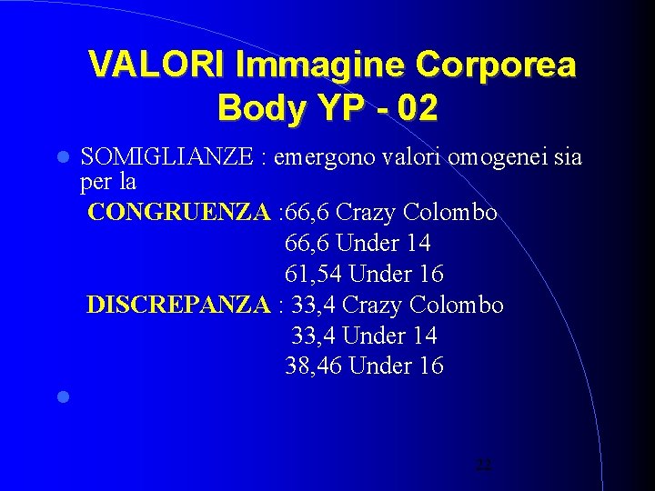 VALORI Immagine Corporea Body YP - 02 SOMIGLIANZE : emergono valori omogenei sia per