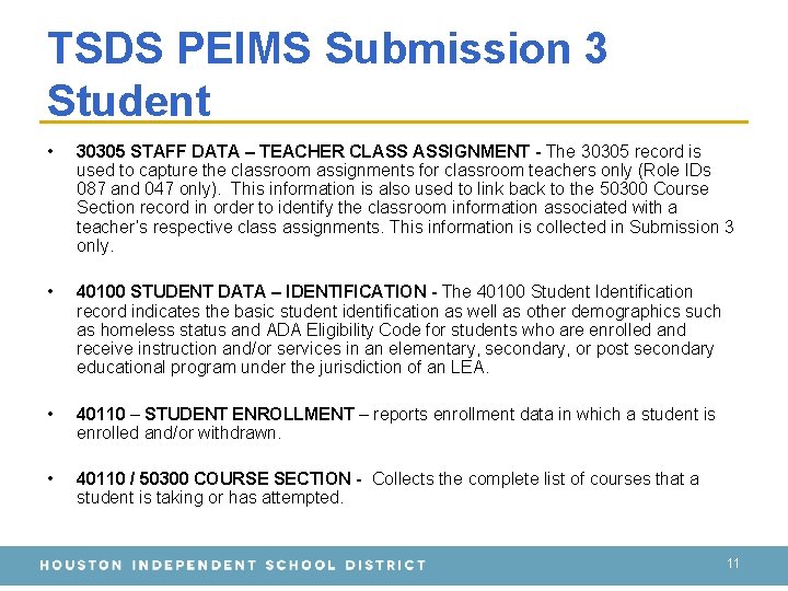 TSDS PEIMS Submission 3 Student • 30305 STAFF DATA – TEACHER CLASS ASSIGNMENT -