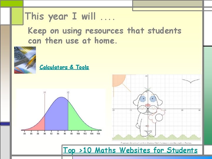 This year I will. . Keep on using resources that students can then use This year I will. . Keep on using resources that students can then use