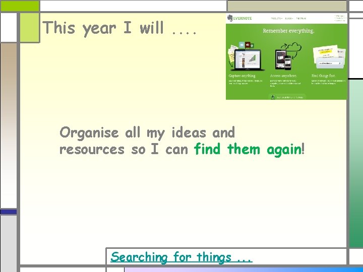 This year I will. . Organise all my ideas and resources so I can This year I will. . Organise all my ideas and resources so I can