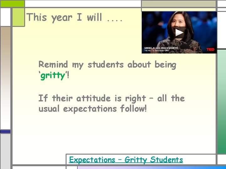 This year I will. . Remind my students about being ‘gritty’! If their attitude This year I will. . Remind my students about being ‘gritty’! If their attitude