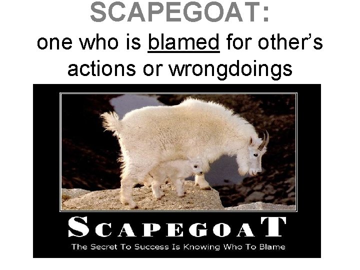 SCAPEGOAT: one who is blamed for other’s actions or wrongdoings 