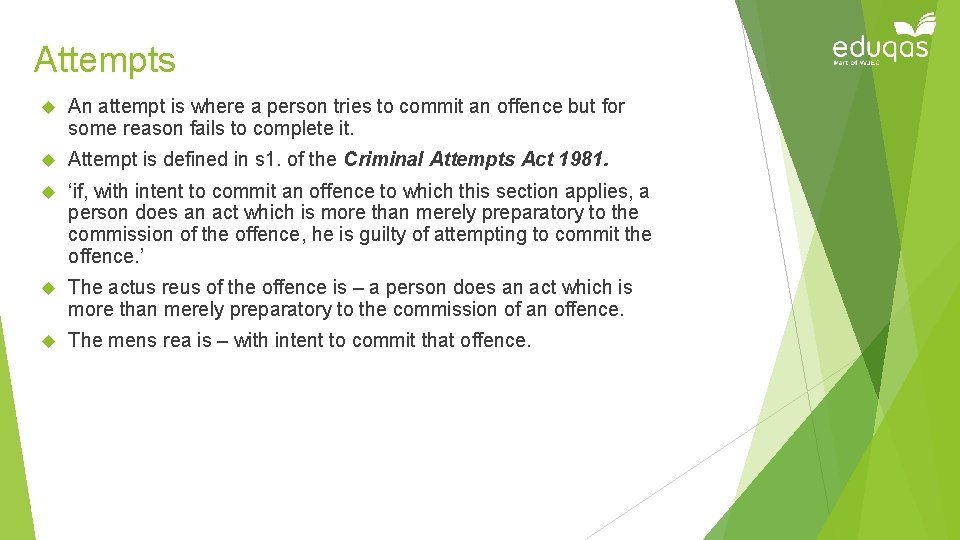 Attempts An attempt is where a person tries to commit an offence but for Attempts An attempt is where a person tries to commit an offence but for