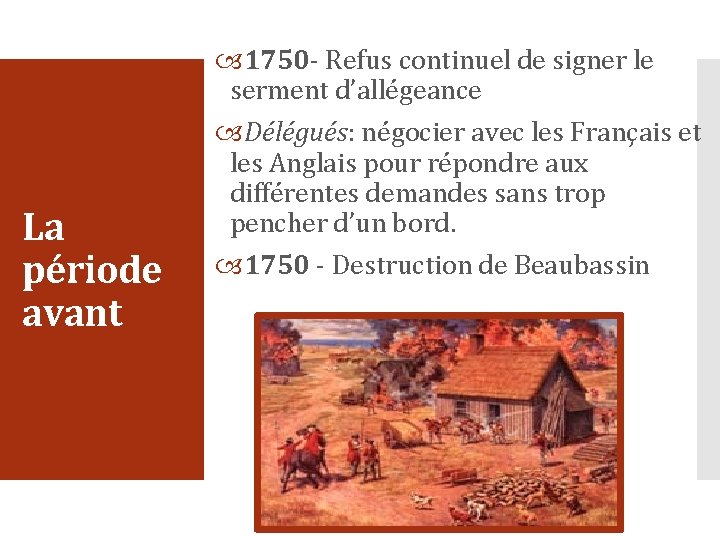 La période avant 1750 - Refus continuel de signer le serment d’allégeance Délégués: négocier