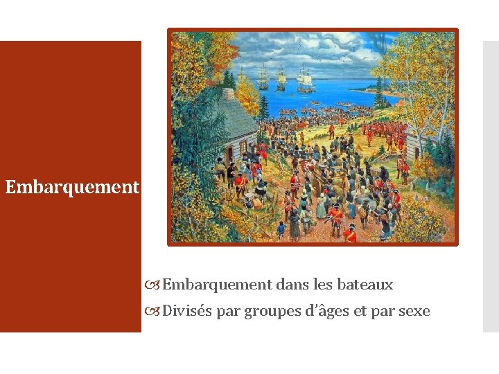 Embarquement dans les bateaux Divisés par groupes d’âges et par sexe 