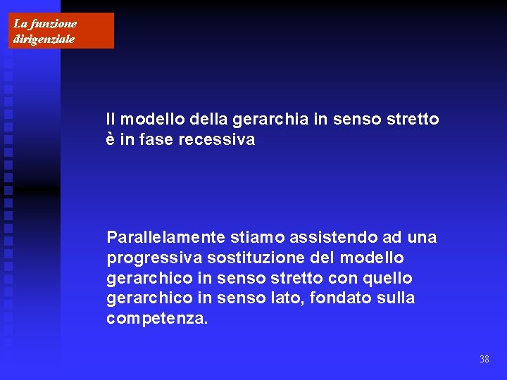 La funzione dirigenziale Il modello della gerarchia in senso stretto è in fase recessiva