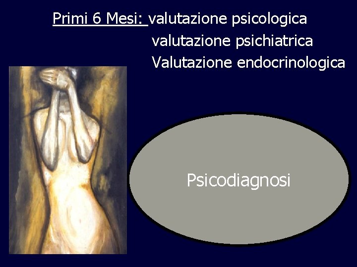 Primi 6 Mesi: valutazione psicologica valutazione psichiatrica Valutazione endocrinologica Psicodiagnosi 