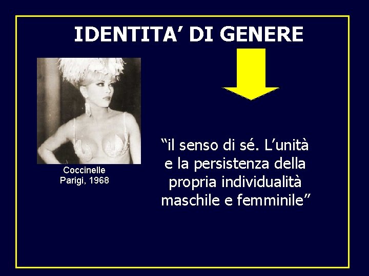 IDENTITA’ DI GENERE Coccinelle Parigi, 1968 “il senso di sé. L’unità e la persistenza