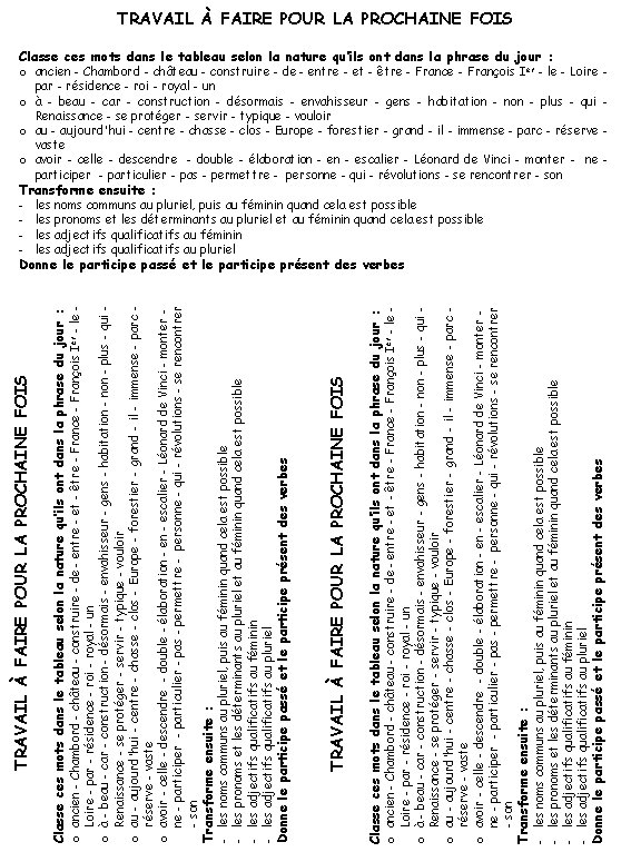 Transforme ensuite : - les noms communs au pluriel, puis au féminin quand cela Transforme ensuite : - les noms communs au pluriel, puis au féminin quand cela