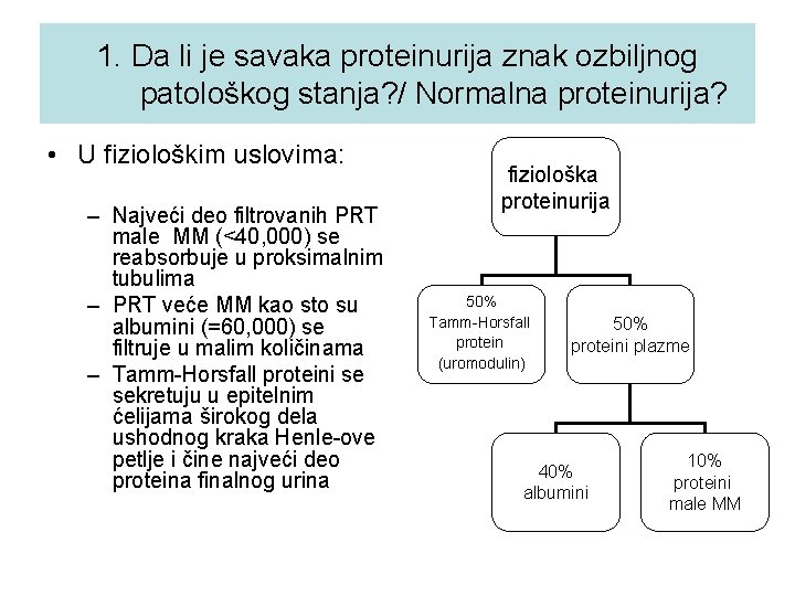 1. Da li je savaka proteinurija znak ozbiljnog patološkog stanja? / Normalna proteinurija? •