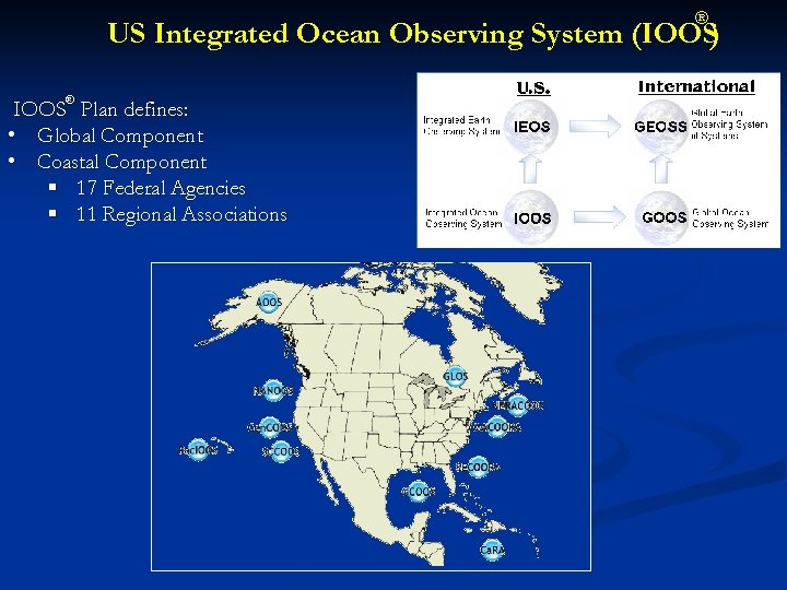 ® US Integrated Ocean Observing System (IOOS) ® IOOS Plan defines: • Global Component