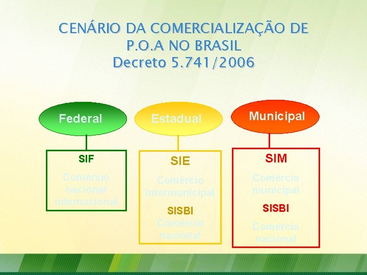 CENÁRIO DA COMERCIALIZAÇÃO DE P. O. A NO BRASIL Decreto 5. 741/2006 Federal Estadual