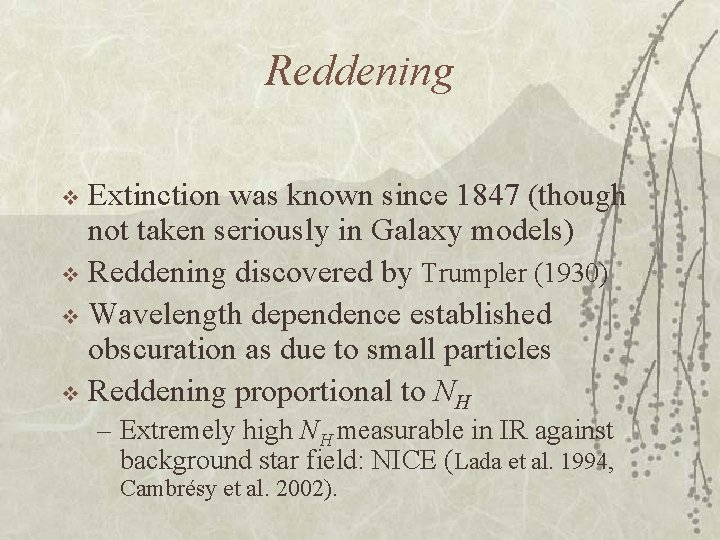 Reddening Extinction was known since 1847 (though not taken seriously in Galaxy models) v
