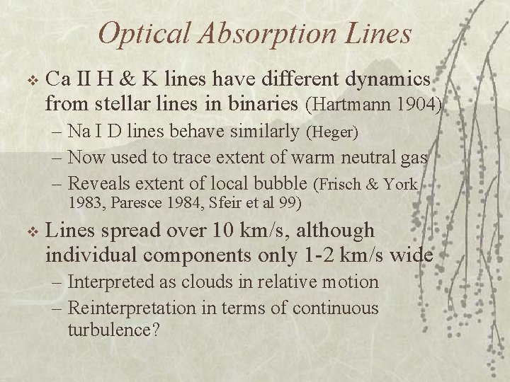 Optical Absorption Lines v Ca II H & K lines have different dynamics from