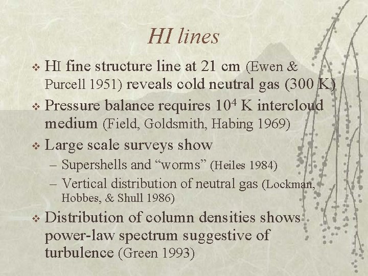 HI lines HI fine structure line at 21 cm (Ewen & Purcell 1951) reveals