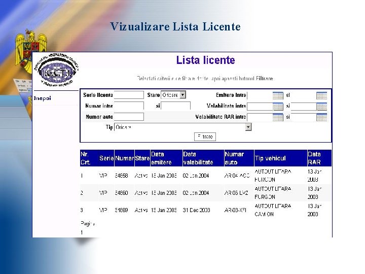 Vizualizare Lista Licente Vizualizare Lista Licente