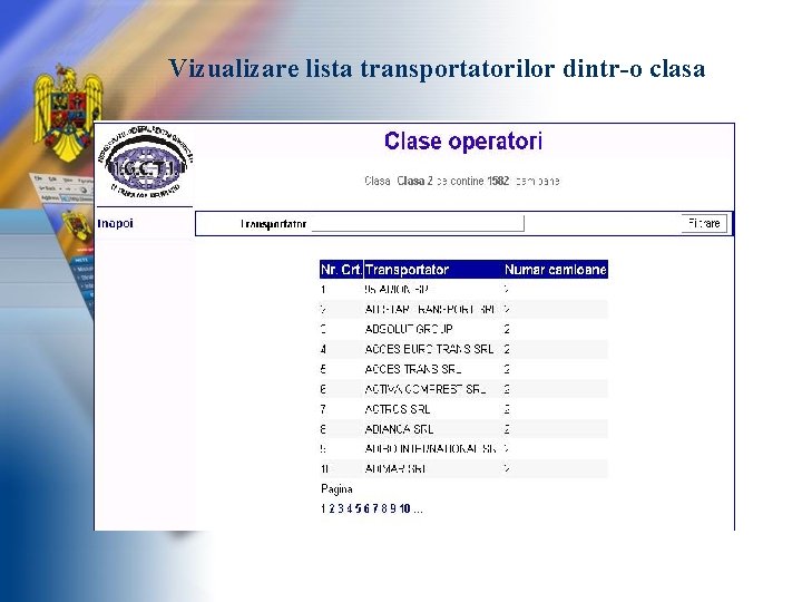 Vizualizare lista transportatorilor dintr-o clasa 