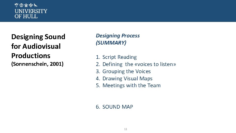 Designing Sound for Audiovisual Productions (Sonnenschein, 2001) Designing Process (SUMMARY) 1. 2. 3. 4.