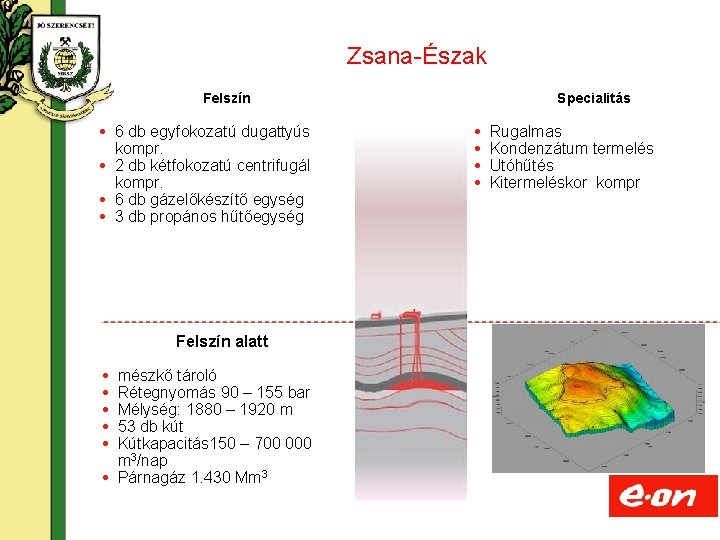 Zsana-Észak Specialitás Felszín 6 db egyfokozatú dugattyús kompr. 2 db kétfokozatú centrifugál kompr. 6