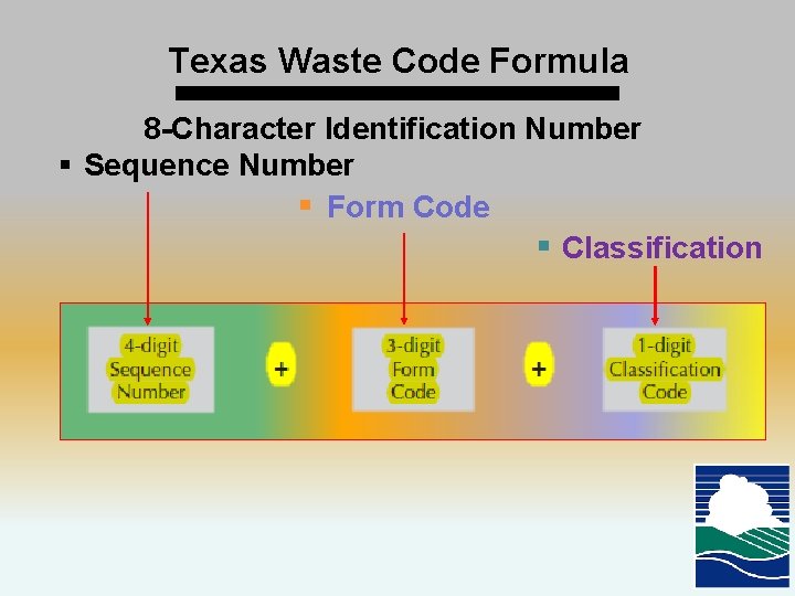 Texas Waste Code Formula 8 -Character Identification Number § Sequence Number § Form Code