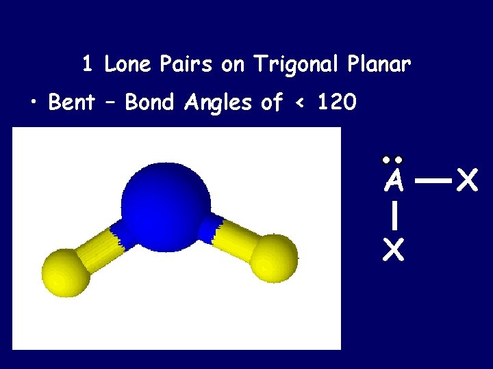 1 Lone Pairs on Trigonal Planar • Bent – Bond Angles of < 120