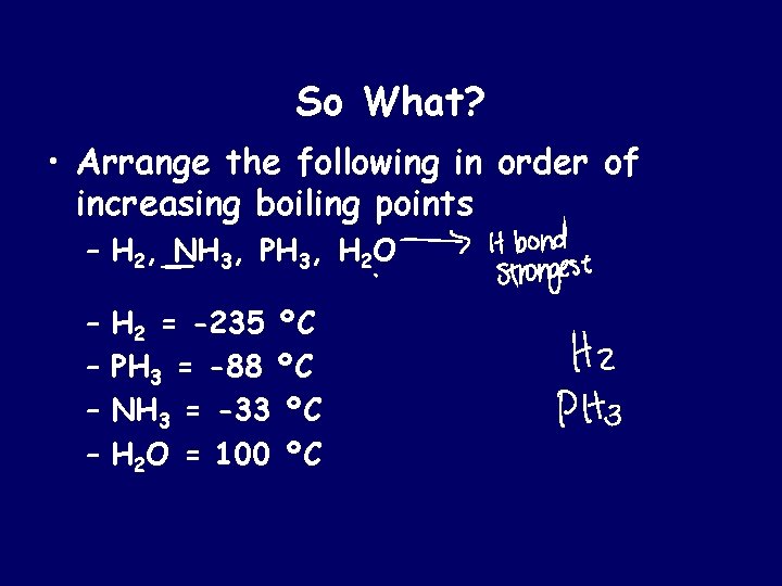 So What? • Arrange the following in order of increasing boiling points – H