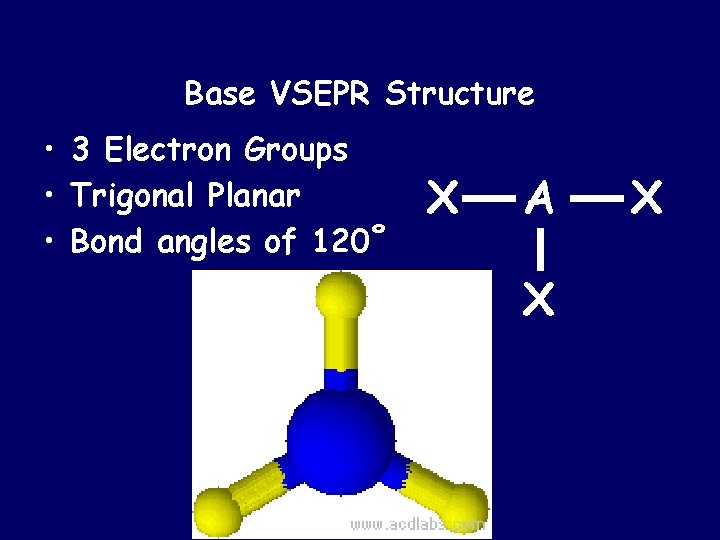 Base VSEPR Structure • 3 Electron Groups • Trigonal Planar • Bond angles of