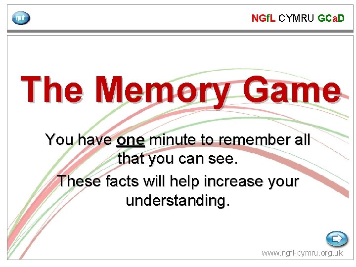 NGf. L CYMRU GCa. D The Memory Game You have one minute to remember