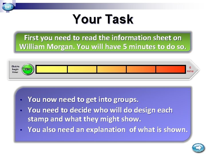 Your Task First you need to read the information sheet on William Morgan. You