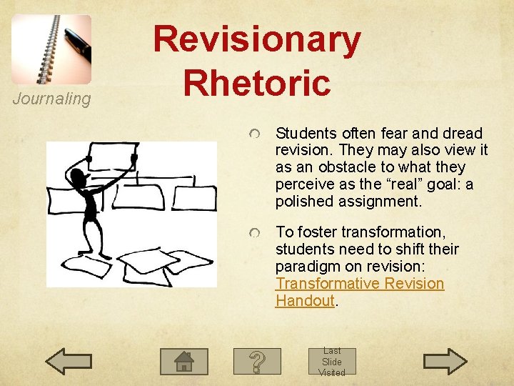 Journaling Revisionary Rhetoric Students often fear and dread revision. They may also view it