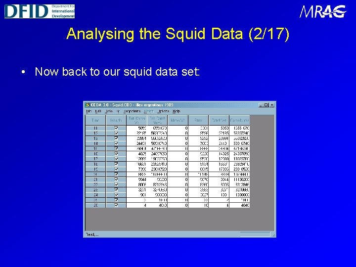 Analysing the Squid Data (2/17) • Now back to our squid data set: 