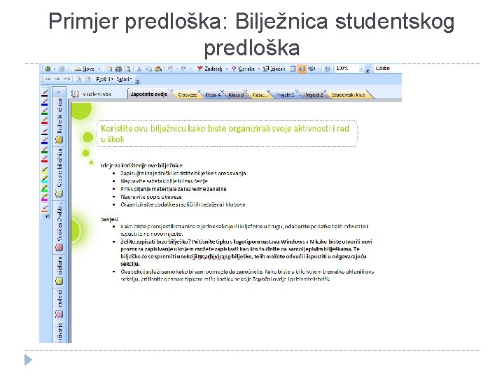 Primjer predloška: Bilježnica studentskog predloška 